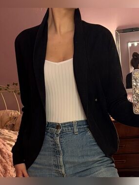 Black Open Front Draped Cardigan